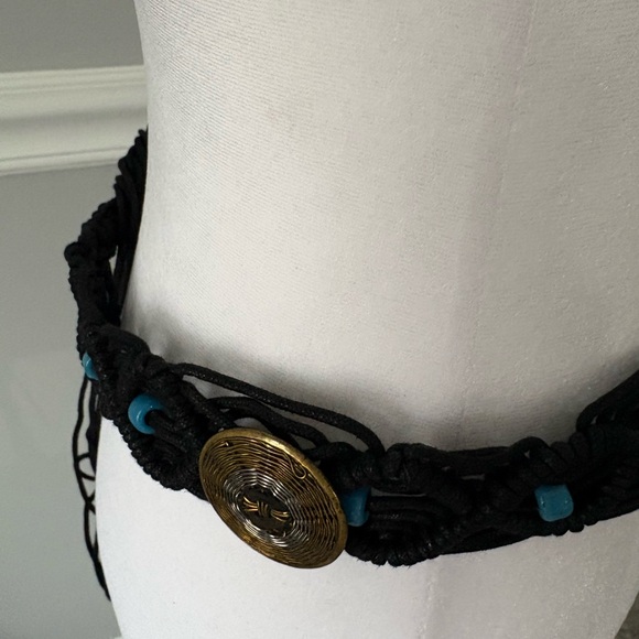 Black and Gold Beaded Women's Boho braided macrame belt - Picture 4 of 6